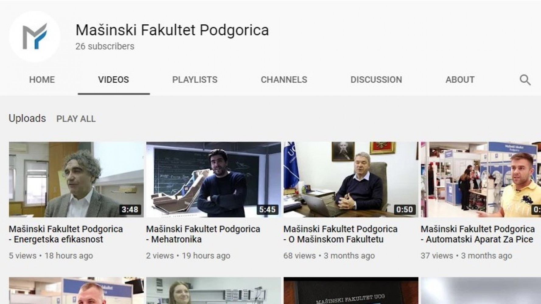 NOVA YouTube STRANICA MAŠINSKOG FAKULTETA U PODGORICI    LINK